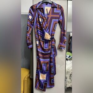 River Island Dress Wrap Patterned Belt Size 10 US purple brown